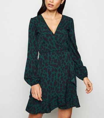 AX Paris Green Leopard Print Wrap Dress ...